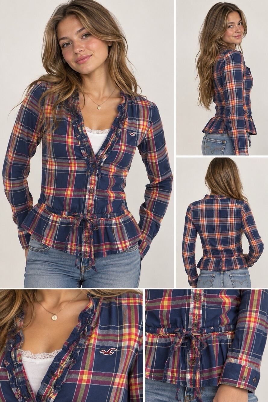 Hollister Y2K Plaid Button Up Shirt Long Sleeve Preppy 2000s Vintage Style